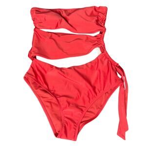 NWT Shade & Shore Women's Bandeau Cut-Out One Piece Swimsuit Red Size M